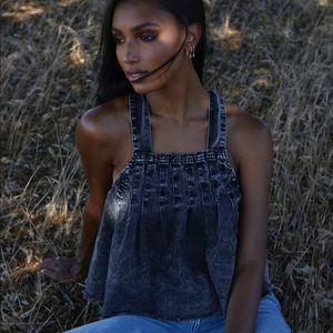 Free People Marina Square Neck Denim Top